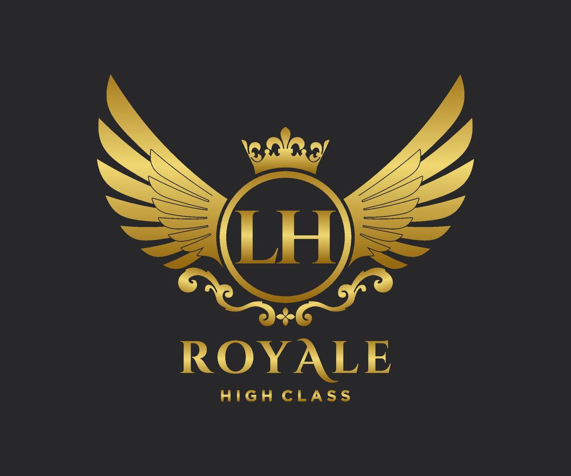 d'or lettre lh modèle logo luxe or lettre avec couronne. monogramme alphabet . magnifique Royal initiales lettre. vecteur