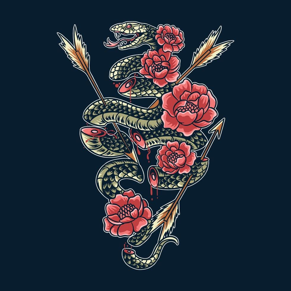 serpent venimeux coupé en morceaux avec des illustrations de fleurs vecteur