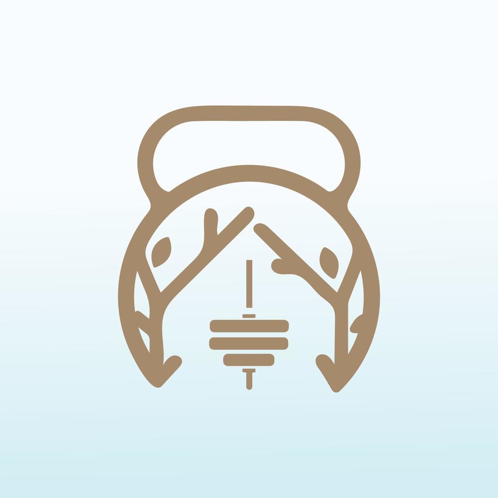 bois bâtiments avec aptitude haltère icône logo conception. vecteur