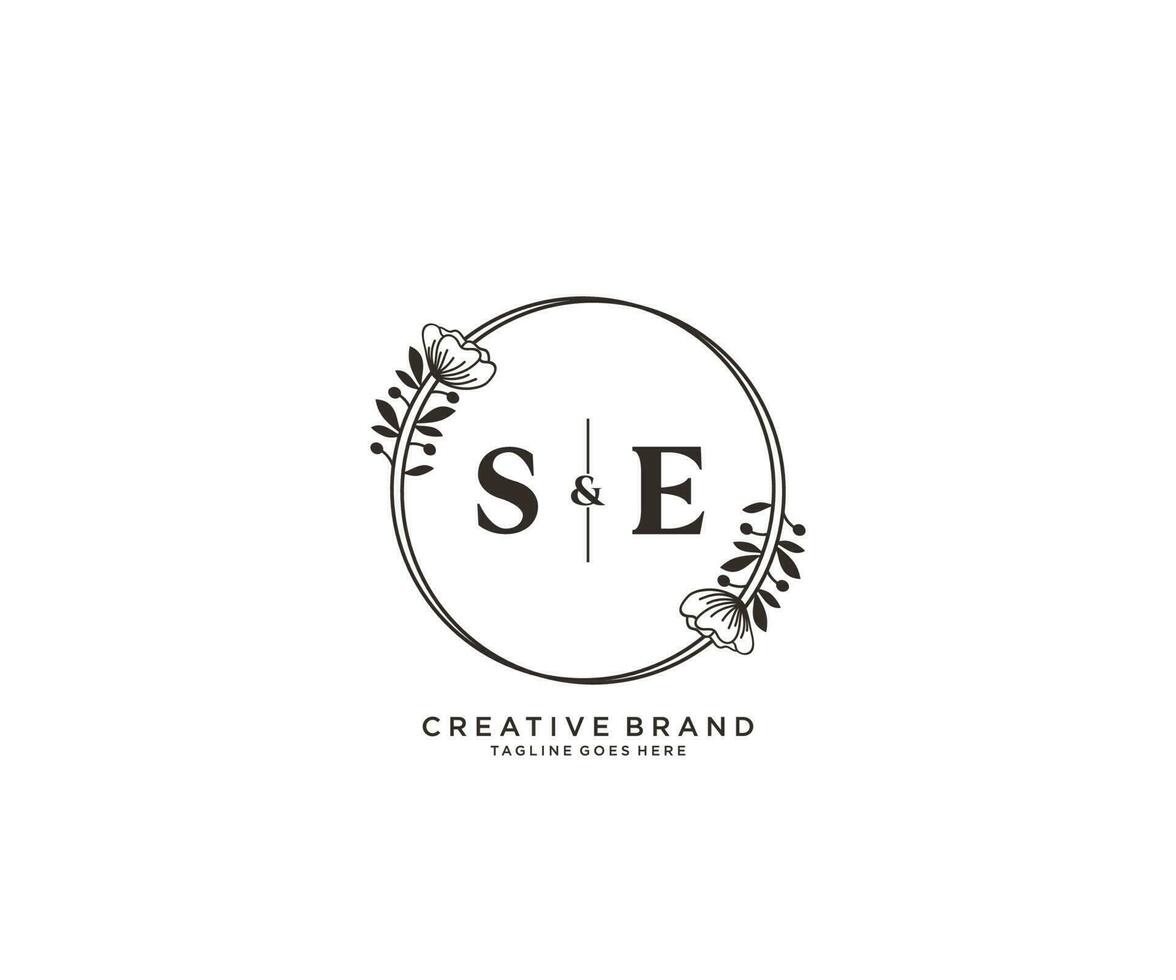 initiale se des lettres main tiré féminin et floral botanique logo adapté pour spa salon peau cheveux beauté boutique et cosmétique entreprise. vecteur