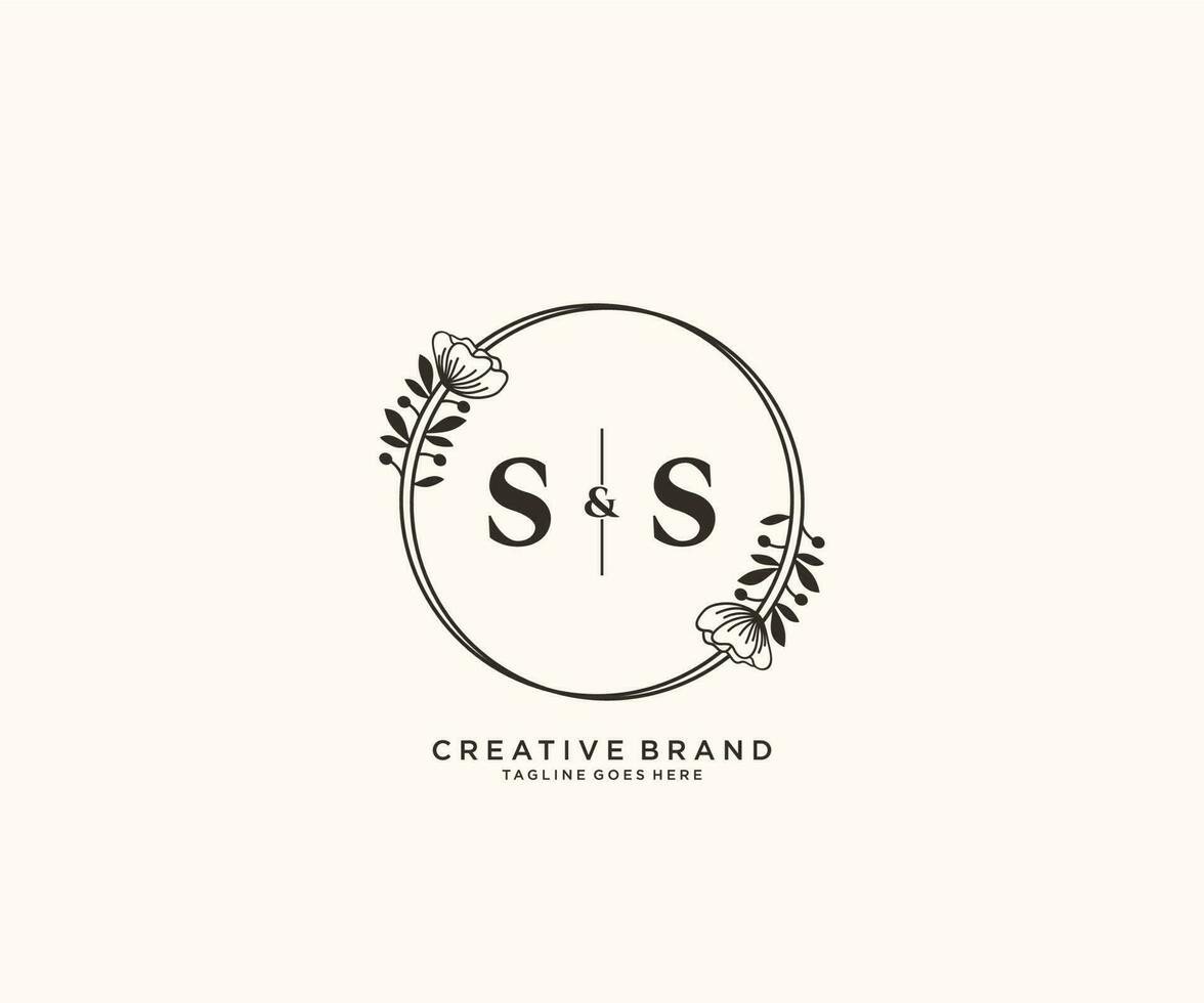 initiale ss des lettres main tiré féminin et floral botanique logo adapté pour spa salon peau cheveux beauté boutique et cosmétique entreprise. vecteur