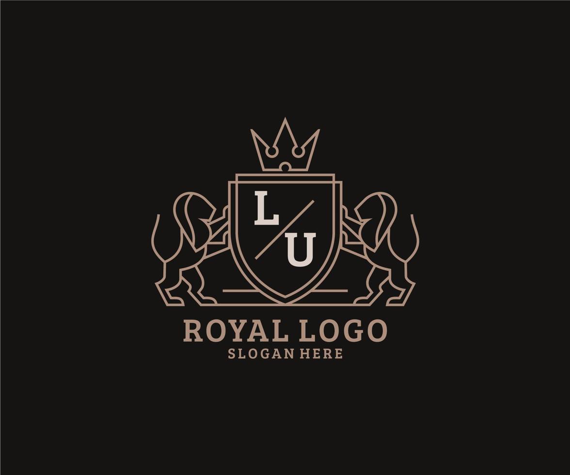 modèle de logo de luxe royal lion lettre initiale lu dans l'art vectoriel pour le restaurant, la royauté, la boutique, le café, l'hôtel, l'héraldique, les bijoux, la mode et d'autres illustrations vectorielles.