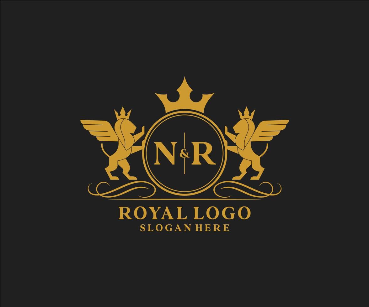 initiale nr lettre Lion Royal luxe héraldique, crête logo modèle dans vecteur art pour restaurant, royalties, boutique, café, hôtel, héraldique, bijoux, mode et autre vecteur illustration.