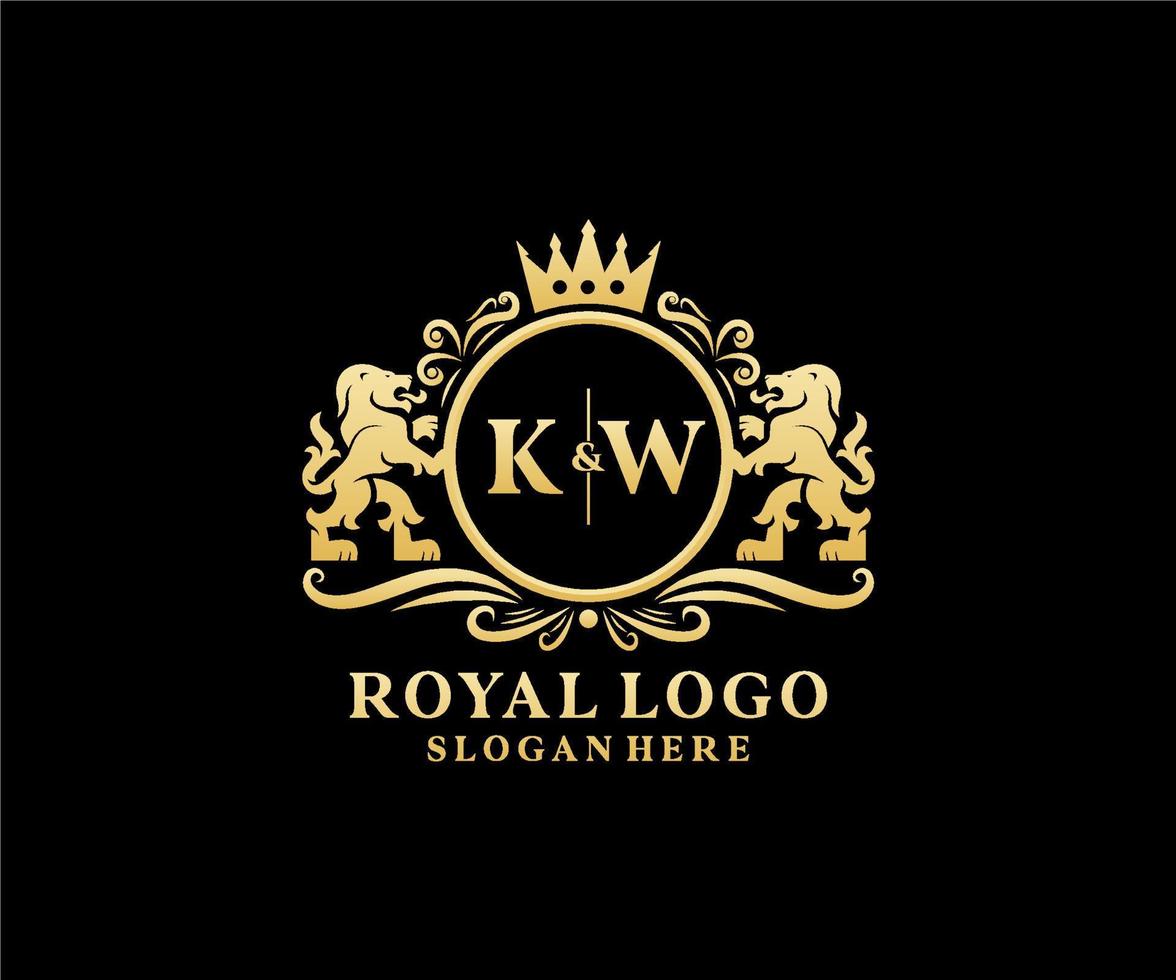 modèle de logo de luxe royal lion lettre initiale kw dans l'art vectoriel pour le restaurant, la royauté, la boutique, le café, l'hôtel, l'héraldique, les bijoux, la mode et d'autres illustrations vectorielles.