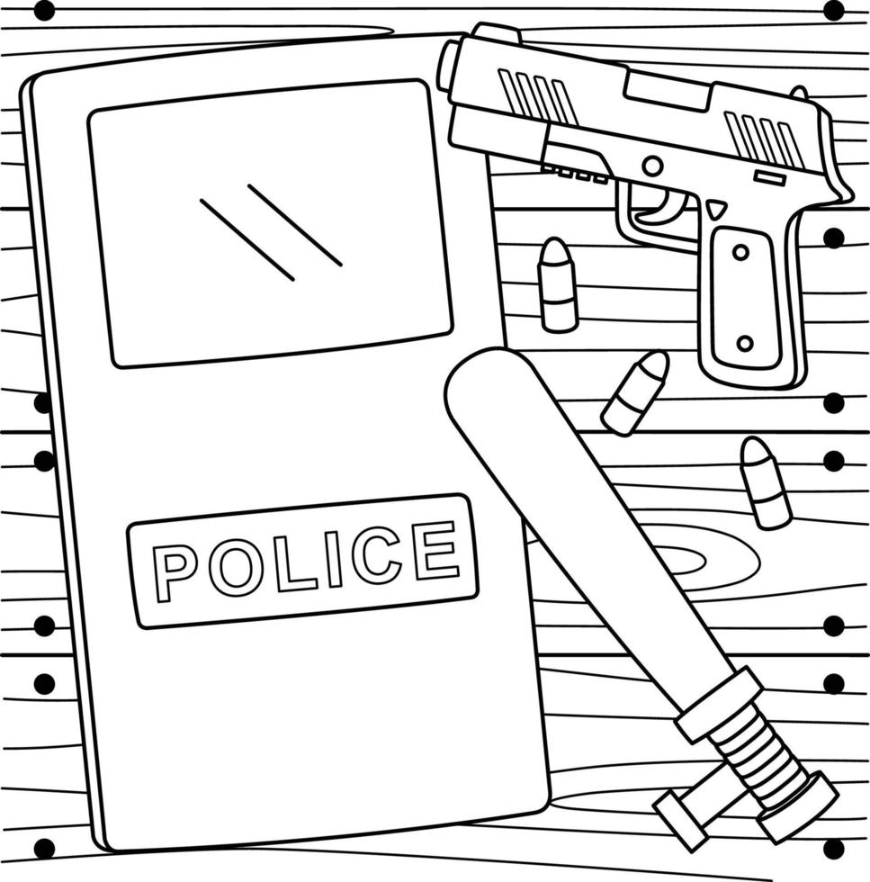 page de coloriage d'équipement de policier pour les enfants vecteur