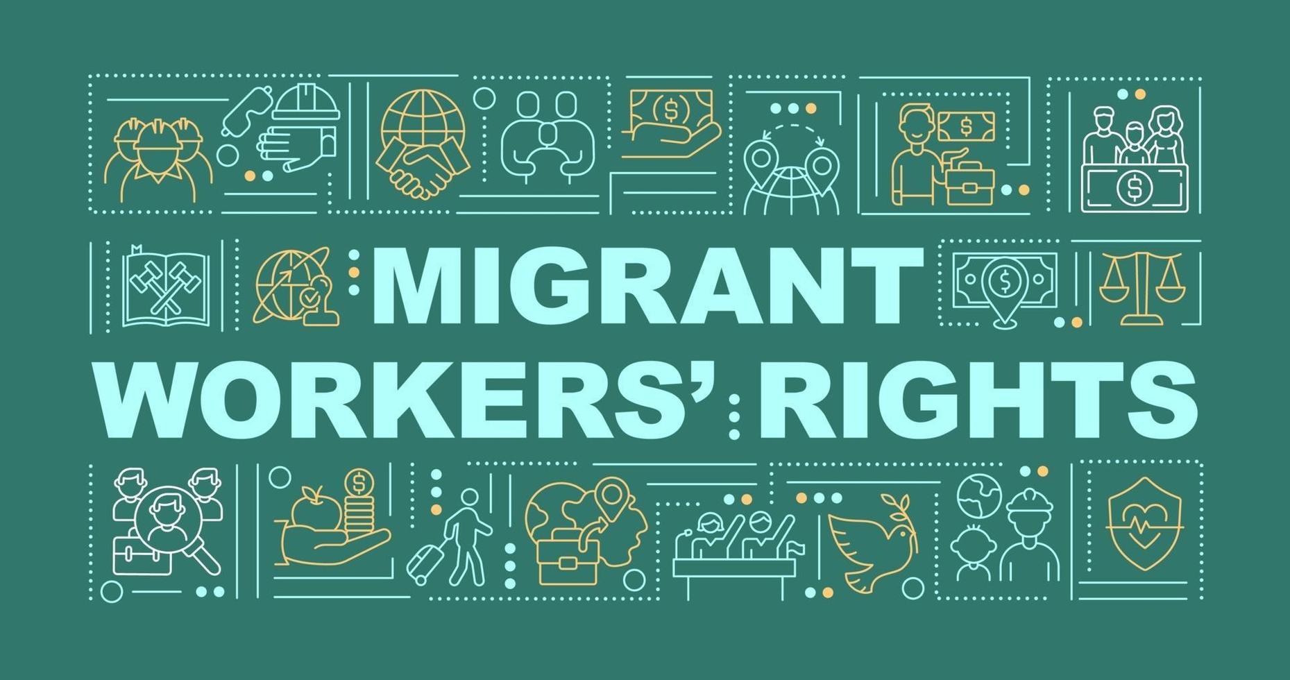 Bannière de concepts de mot droits des travailleurs migrants vecteur