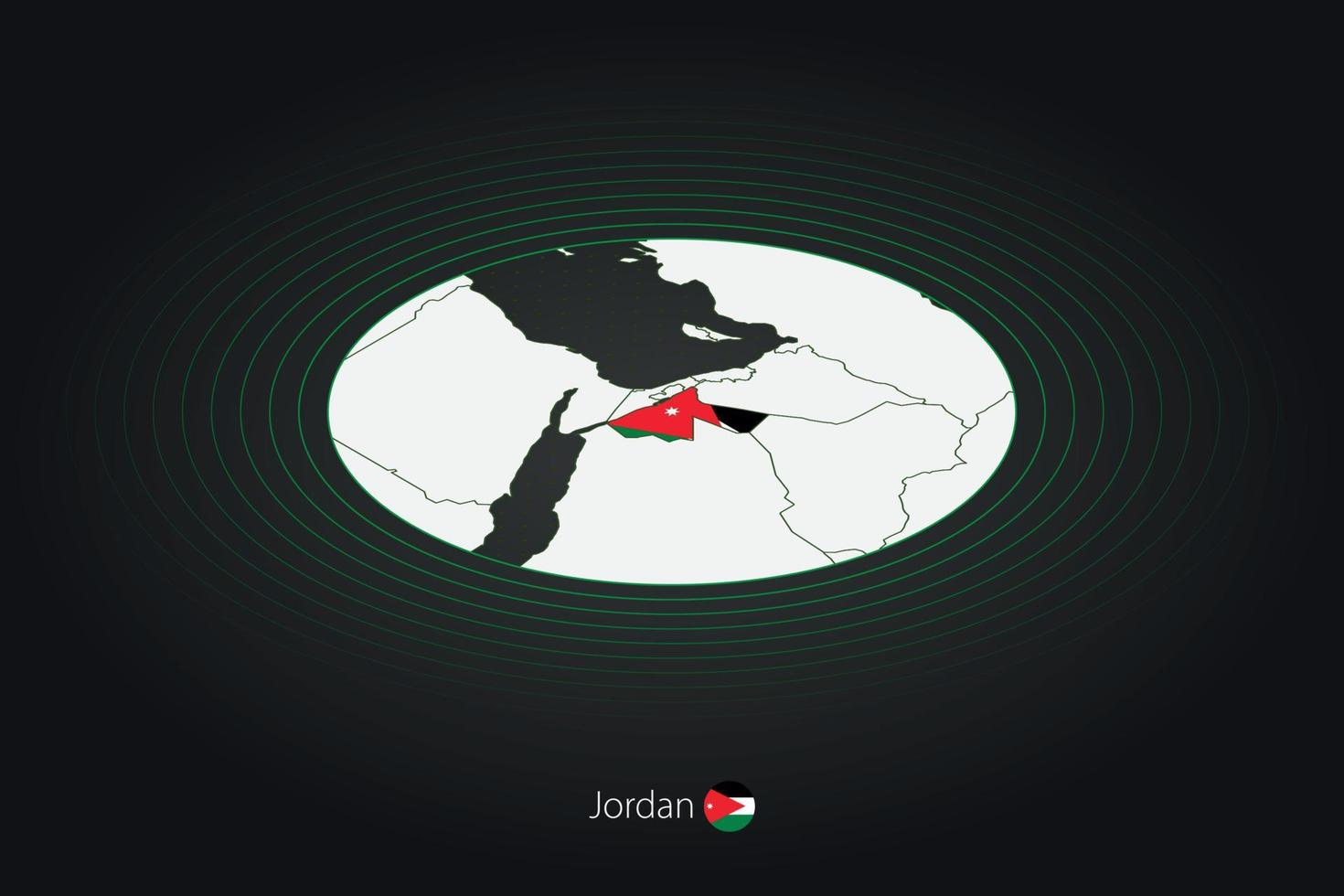 Jordan carte dans foncé couleur, ovale carte avec voisin des pays. vecteur