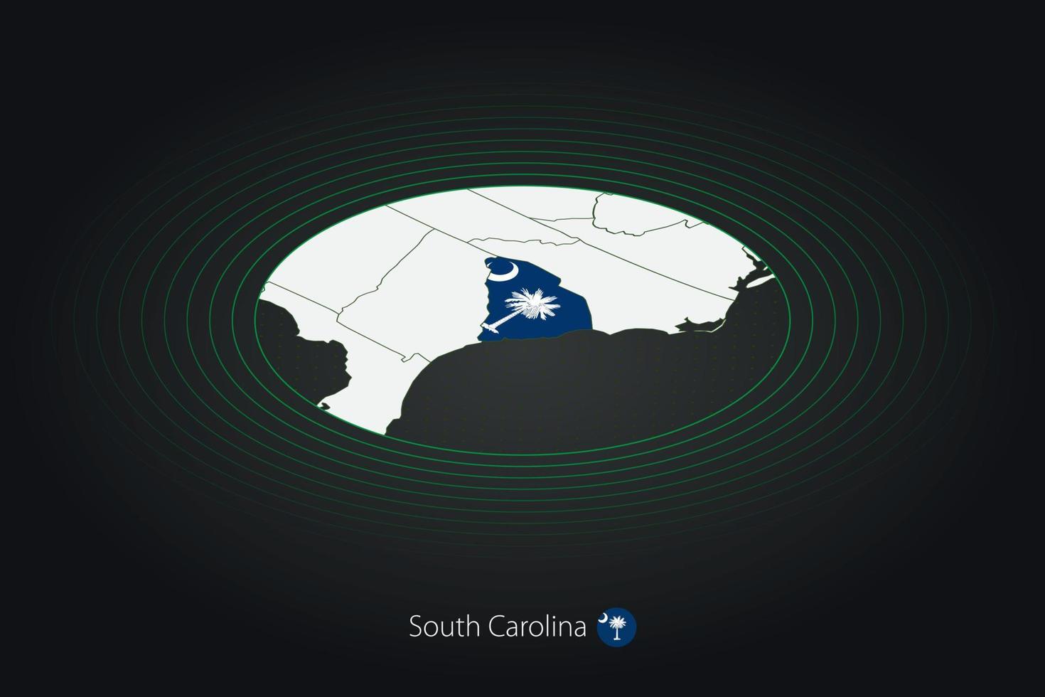Sud Caroline carte dans foncé couleur, ovale carte avec voisin nous États. vecteur