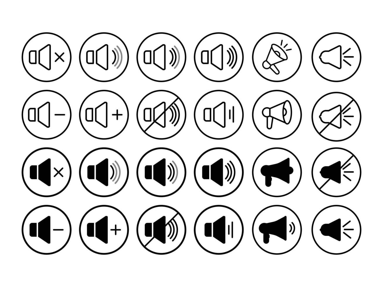 du son orateur ensemble icône conception, du son paquet Icônes avec noir et blanc, contour et rempli Couleur haut-parleurs vecteur