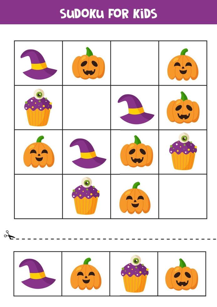 jeu logique sudoku avec des éléments mignons d'halloween. vecteur