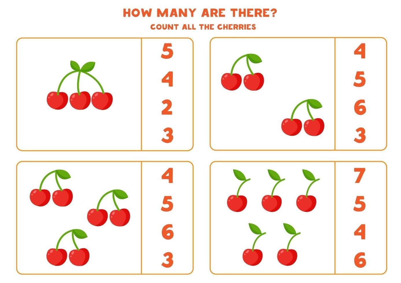 comptez le nombre de cerises. jeu de mathématiques éducatif. vecteur