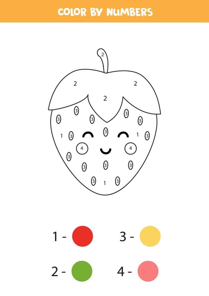 coloriage de fraises kawaii mignonnes par numéros. jeu pour les enfants. vecteur