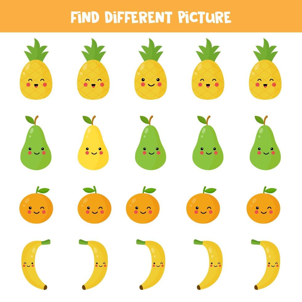 quelle image de fruit kawaii est différente des autres. vecteur