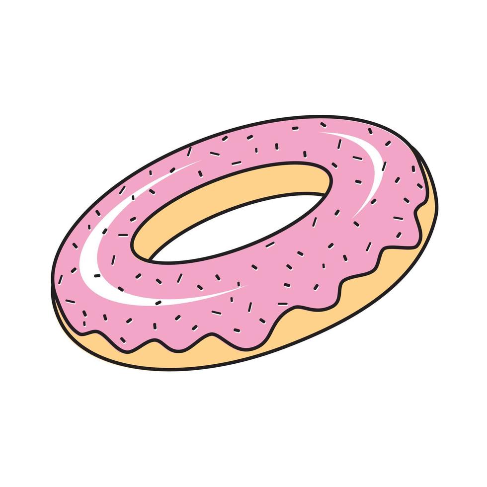 une Donut avec rose arrose. Couleur isolé vecteur illustration dans dessin animé style.