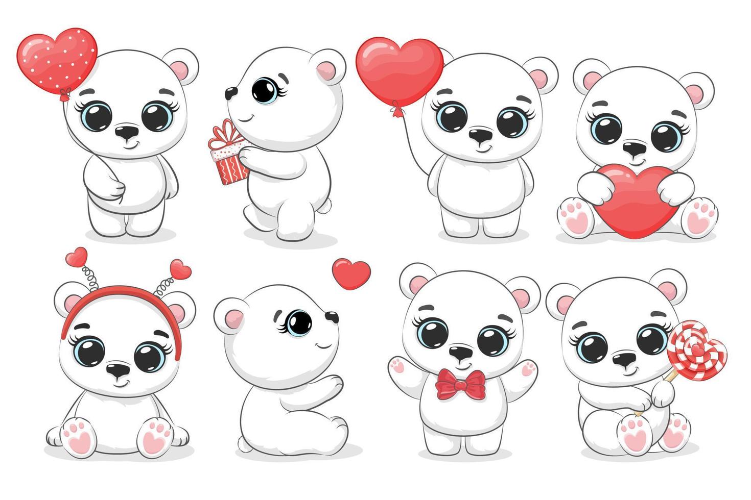 une collection de mignonne polaire ours pour le vacances, la Saint-Valentin journée. dessin animé vecteur illustration.