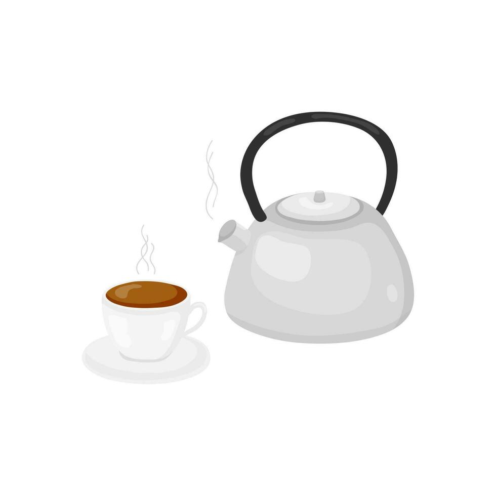dessin animé thé dans céramique tasse et théière illustration. vecteur