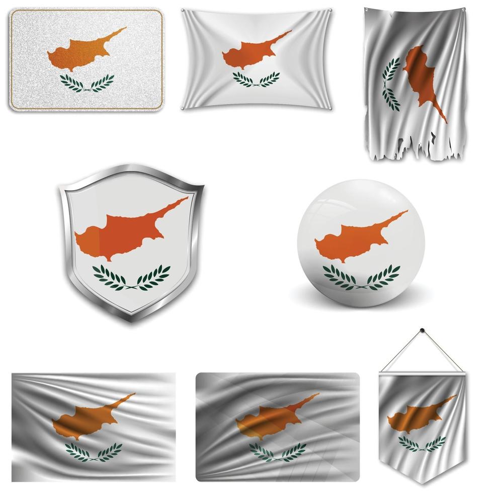 ensemble du drapeau national de Chypre dans différents modèles sur fond blanc. illustration vectorielle réaliste. vecteur