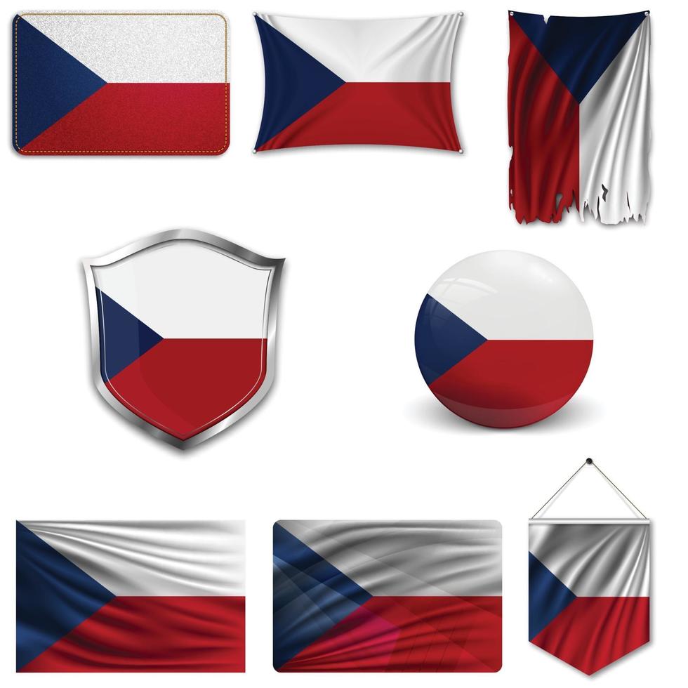 ensemble du drapeau national de la République tchèque dans différents modèles sur fond blanc. illustration vectorielle réaliste. vecteur