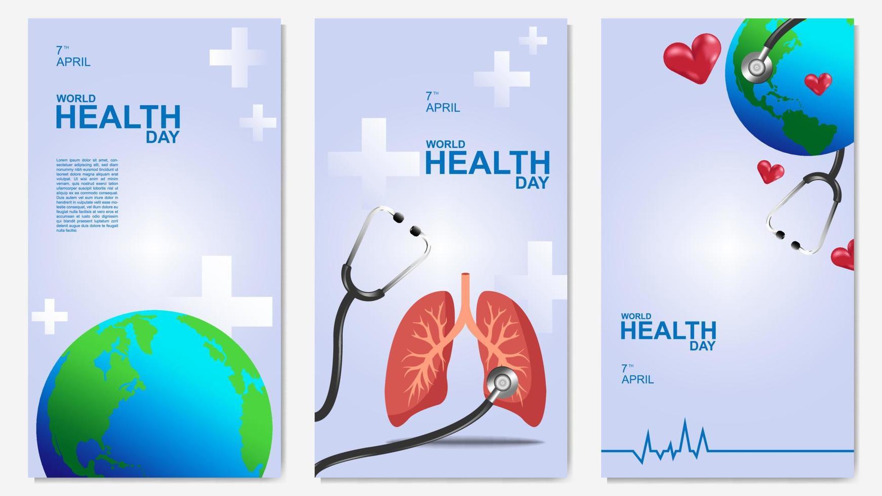 monde santé journée fête lequel est célèbre chaque année sur avril 7ème, stéthoscope, globe, en bonne santé poumons, illustration bannière modèle vecteur