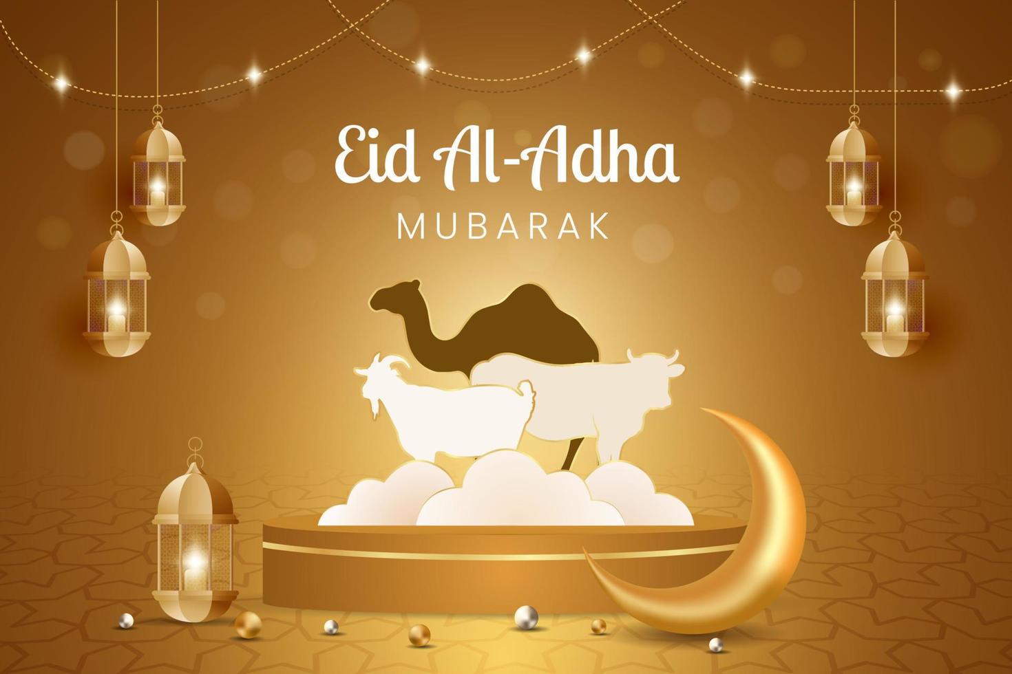 eid Al adha mubarak fête avec chameau vache et chèvre illustration bannière conception vecteur