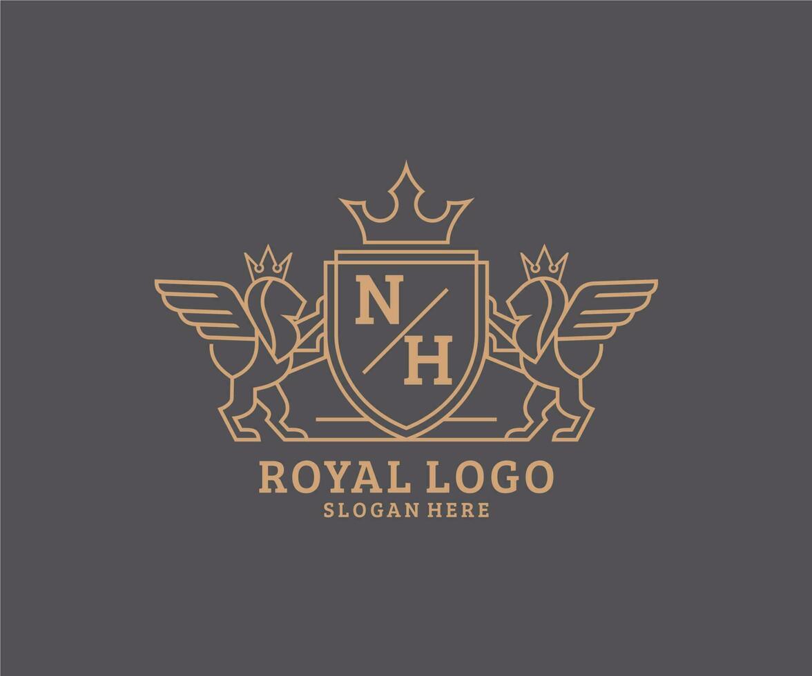 initiale nh lettre Lion Royal luxe héraldique, crête logo modèle dans vecteur art pour restaurant, royalties, boutique, café, hôtel, héraldique, bijoux, mode et autre vecteur illustration.