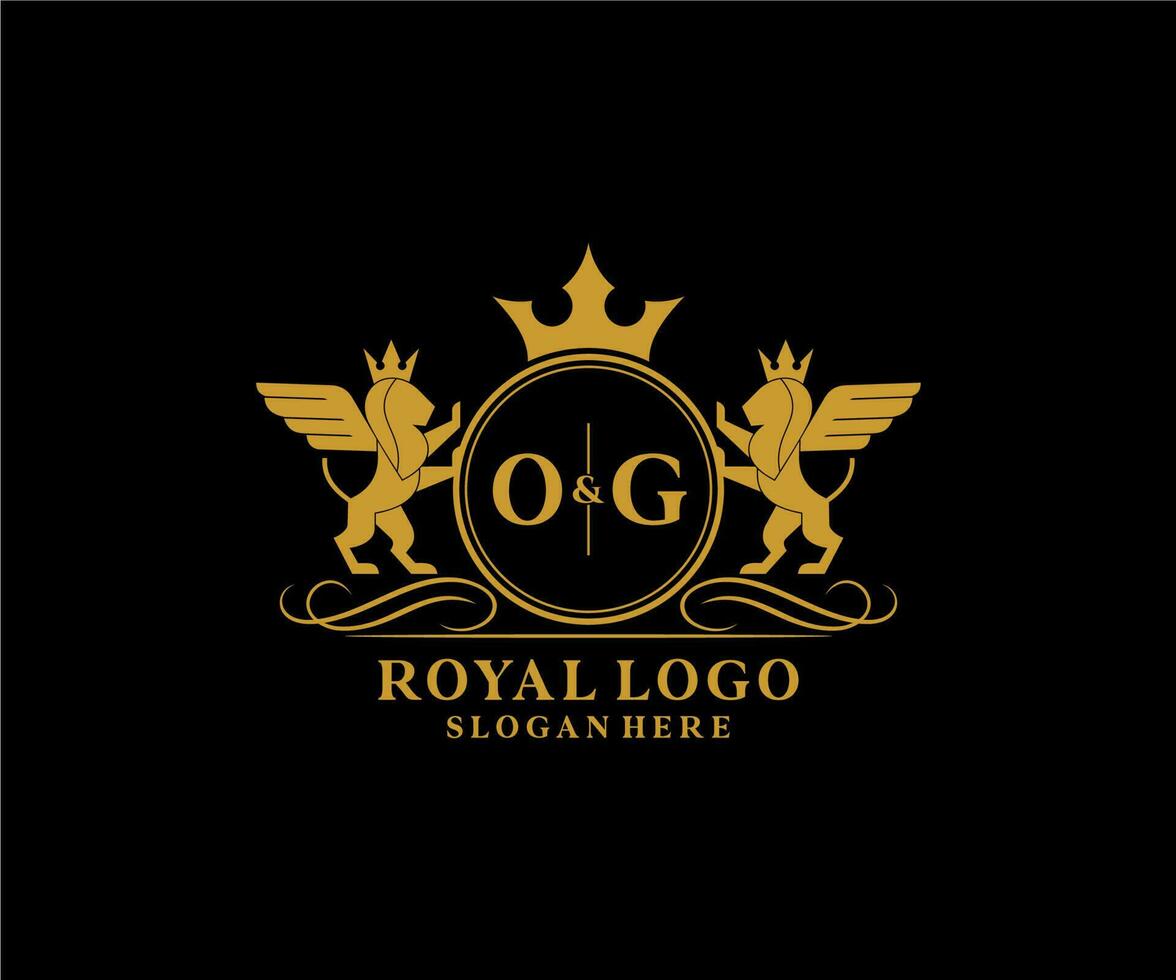 initiale og lettre Lion Royal luxe héraldique, crête logo modèle dans vecteur art pour restaurant, royalties, boutique, café, hôtel, héraldique, bijoux, mode et autre vecteur illustration.