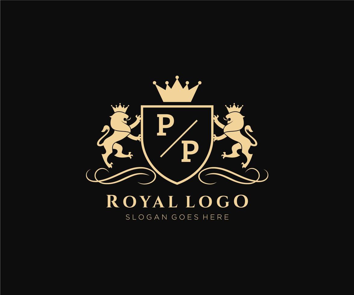 initiale pp lettre Lion Royal luxe héraldique, crête logo modèle dans vecteur art pour restaurant, royalties, boutique, café, hôtel, héraldique, bijoux, mode et autre vecteur illustration.