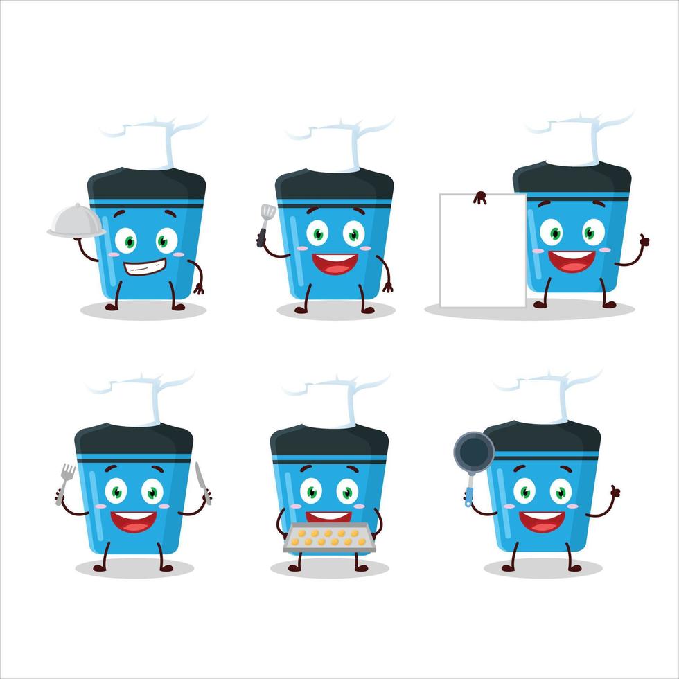 dessin animé personnage de bleu surligneur avec divers chef émoticônes vecteur