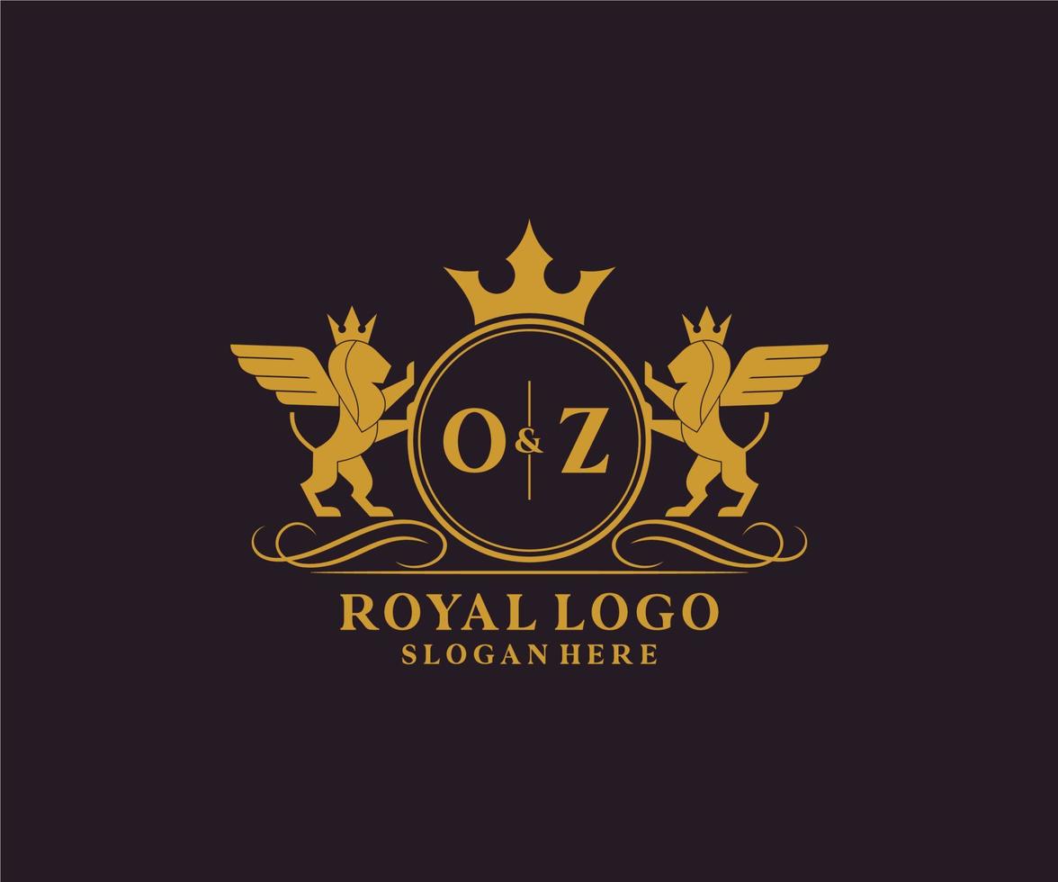 initiale oz lettre Lion Royal luxe héraldique, crête logo modèle dans vecteur art pour restaurant, royalties, boutique, café, hôtel, héraldique, bijoux, mode et autre vecteur illustration.