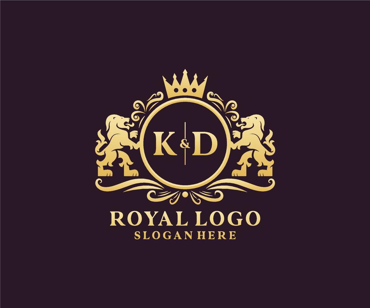 modèle initial de logo kd lettre lion royal luxe en art vectoriel pour restaurant, royauté, boutique, café, hôtel, héraldique, bijoux, mode et autres illustrations vectorielles.