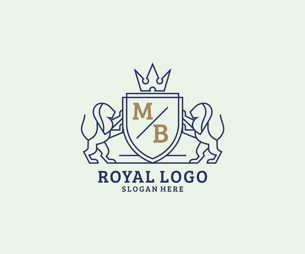 modèle de logo de luxe royal lion lettre initiale mb dans l'art vectoriel pour le restaurant, la royauté, la boutique, le café, l'hôtel, l'héraldique, les bijoux, la mode et d'autres illustrations vectorielles.