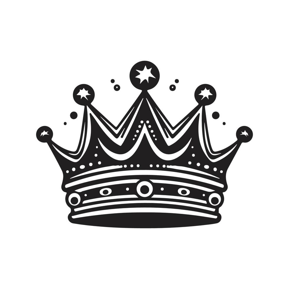 couronne, ancien logo concept noir et blanc couleur, main tiré illustration vecteur
