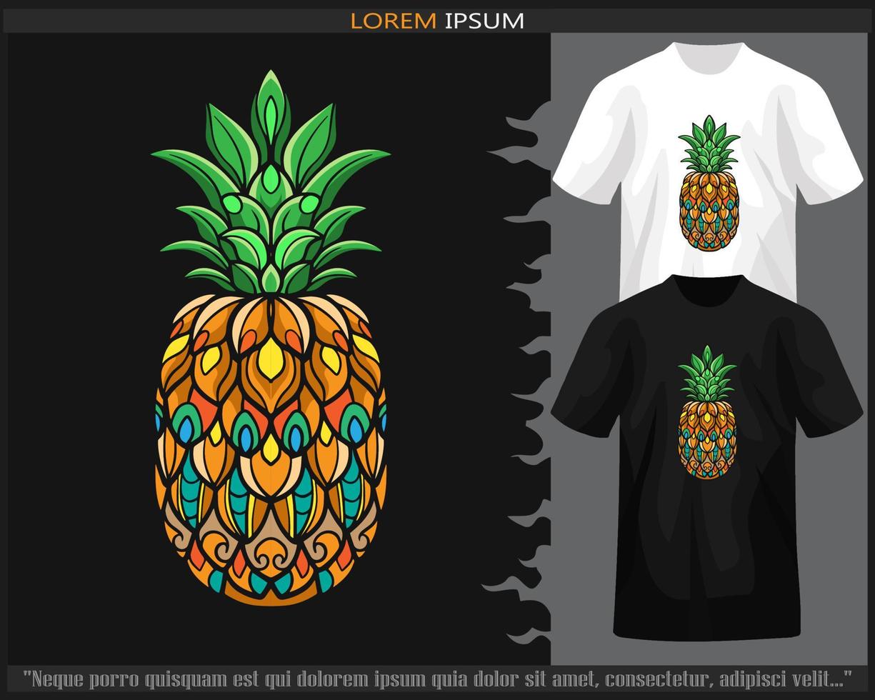 coloré ananas fruit mandala les arts isolé sur noir et blanc t chemise. vecteur