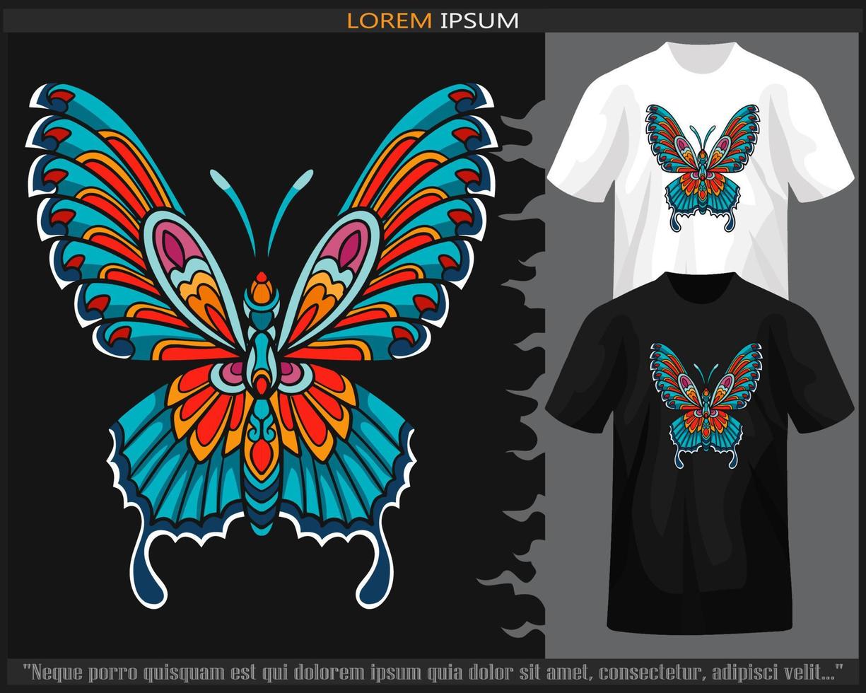 coloré papillon mandala les arts isolé sur noir et blanc t chemise. vecteur