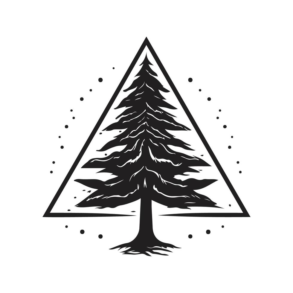 pin arbre, ancien logo concept noir et blanc couleur, main tiré illustration vecteur