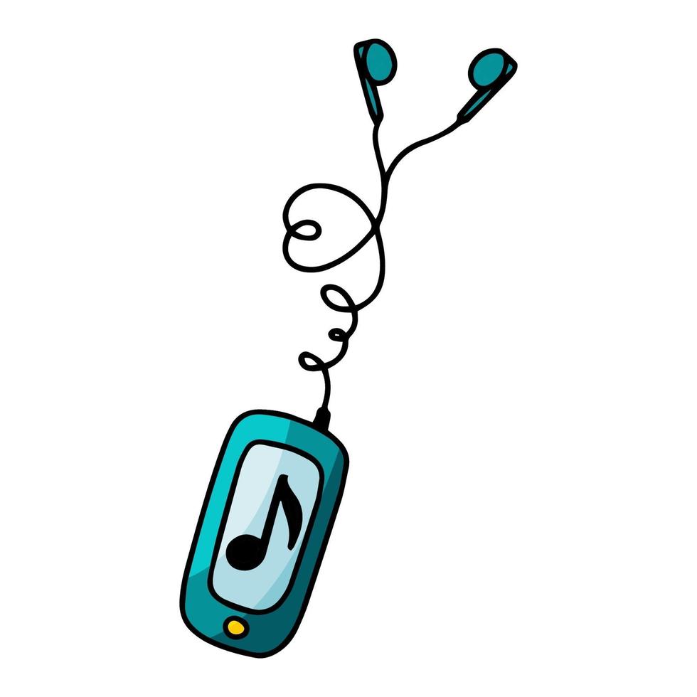 mignon doodle croquis de périphérique de musique portable lecteur mp3 isolé sur fond blanc. style de doodle illustration vectorielle dessinés à la main vecteur