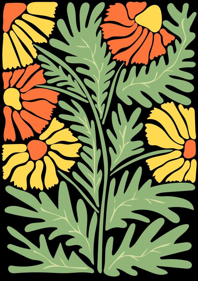 branché floral rétro affiche avec marguerites vecteur