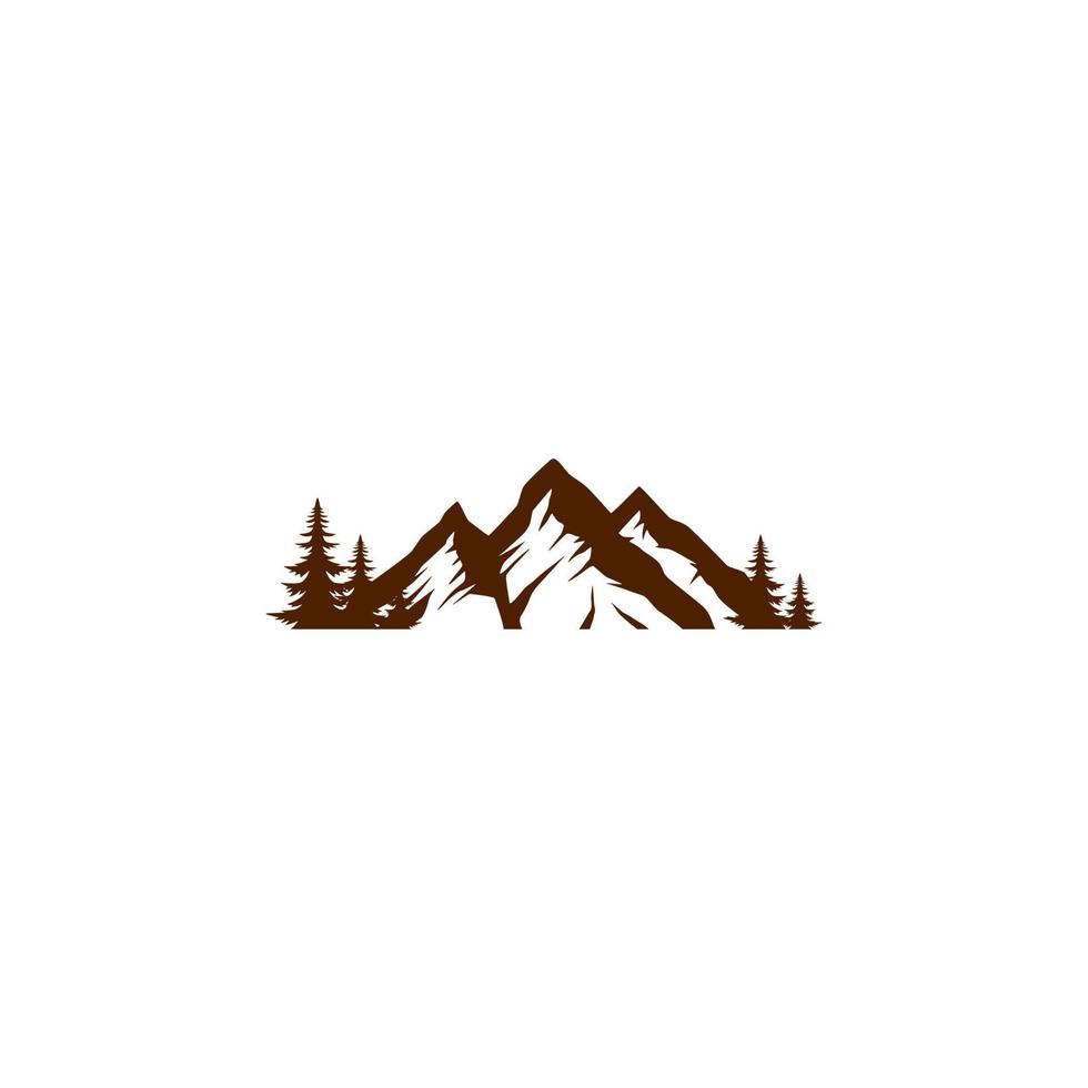 Montagne logo avec pin des arbres autour il vecteur