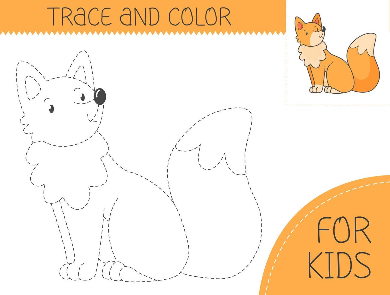 trace et Couleur coloration livre avec Renard pour enfants. coloration page avec dessin animé Renard. vecteur illustration pour enfants.