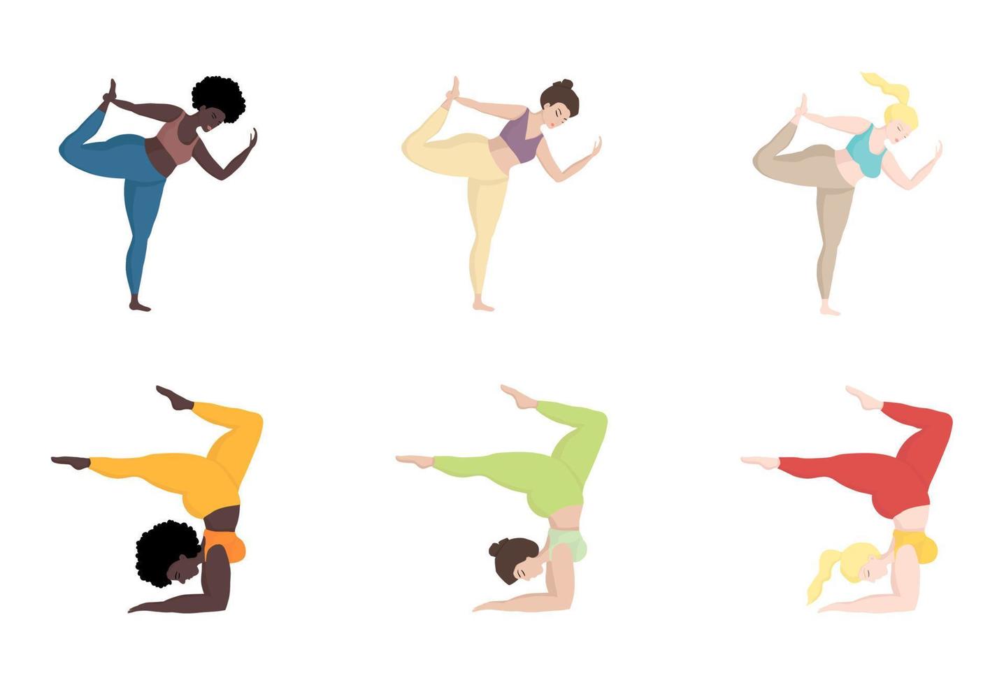 content de énorme femme dans yoga position ensemble. sport et corps santé positif concept. l'amour corps. attrayant femme de grand tailles un actif en bonne santé mode de vie vecteur