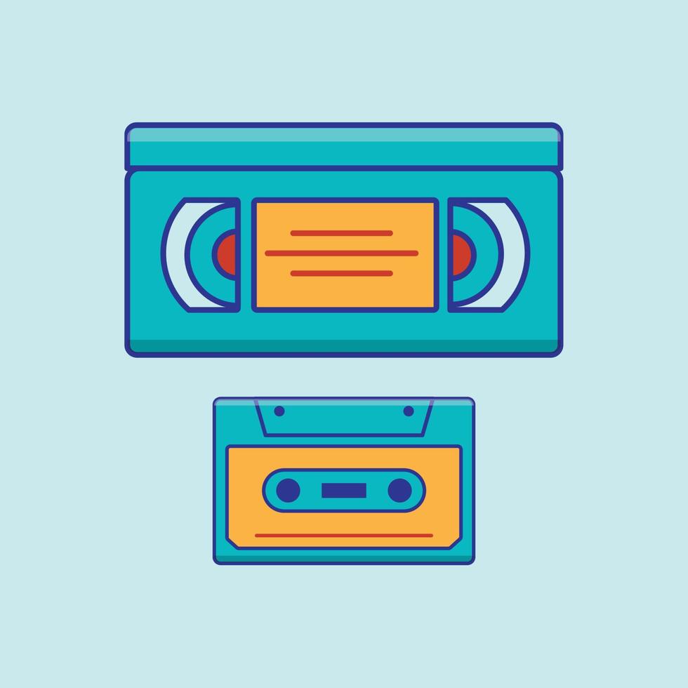 rétro style l'audio cassette avec vhs vidéo cassette ruban rétro ancien Années 90 Années 80 souvenirs nostalgie vecteur