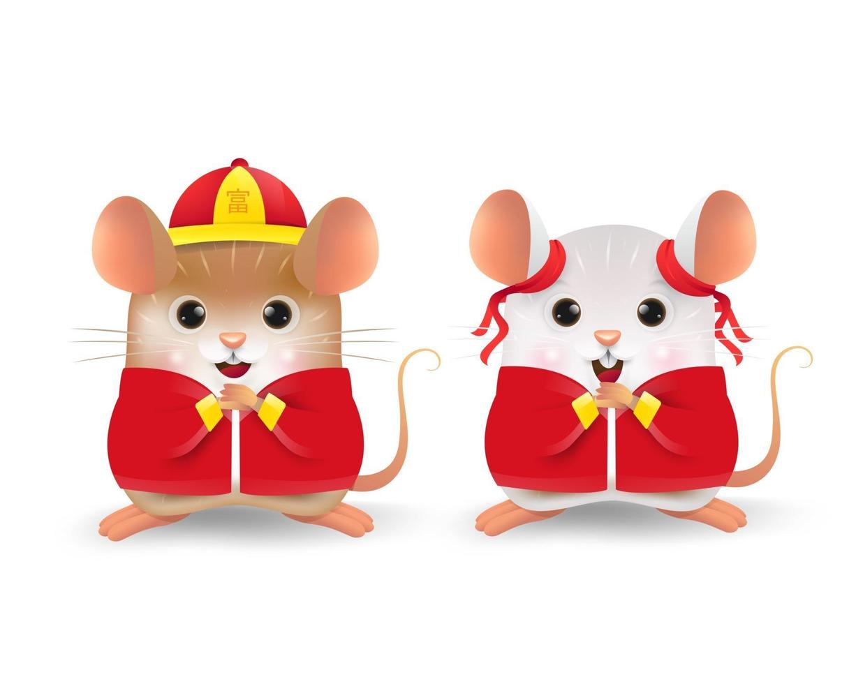 personnage de rat avec costume chinois. joyeux Nouvel An chinois. vecteur