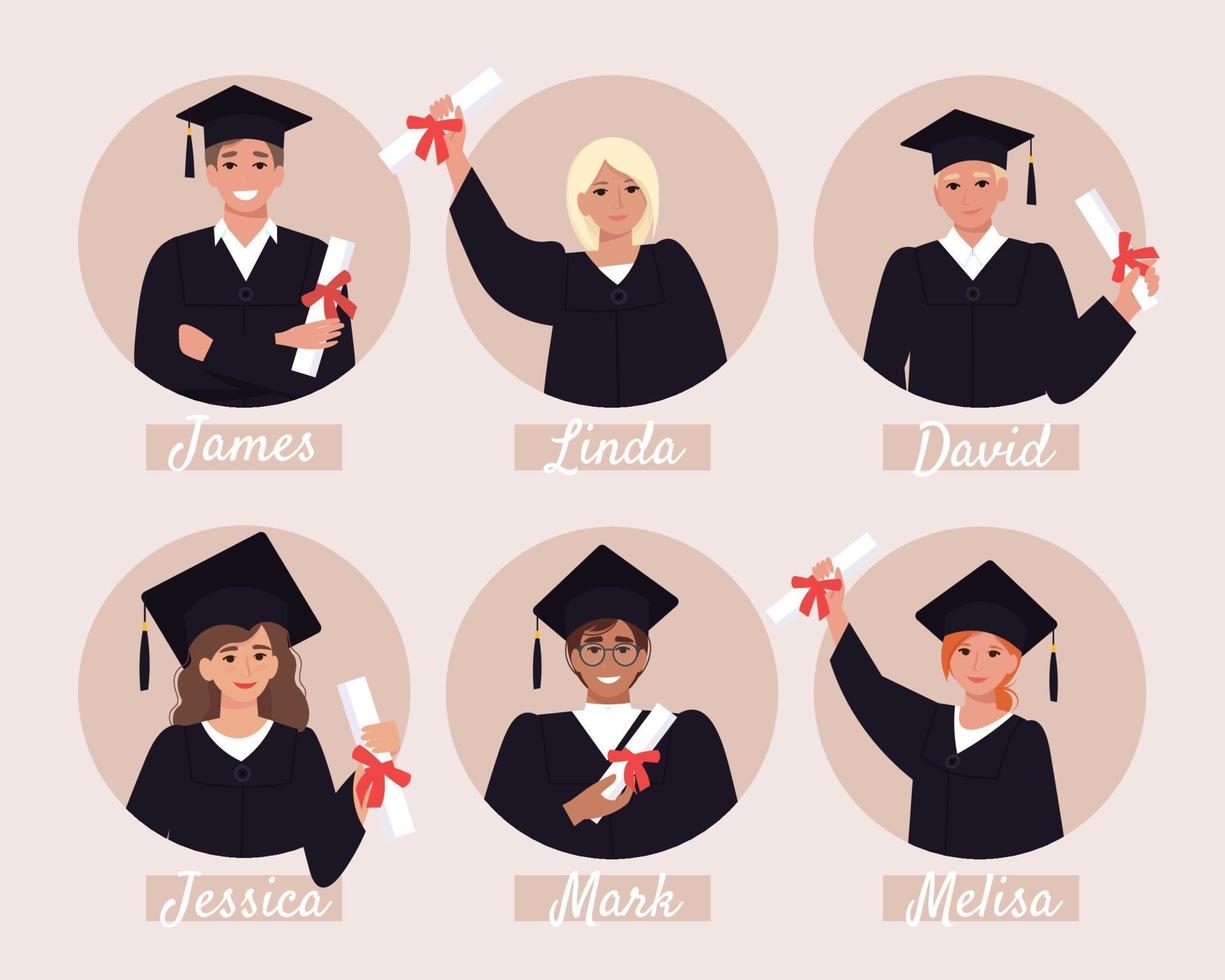 avatars d'étudiants diplômés, album de fin d'études vecteur