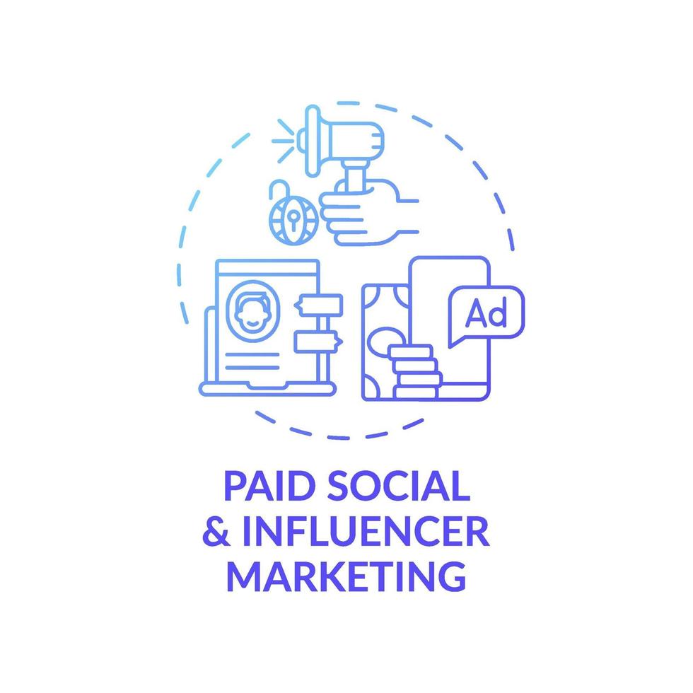 icône de concept marketing social et influenceur payé vecteur