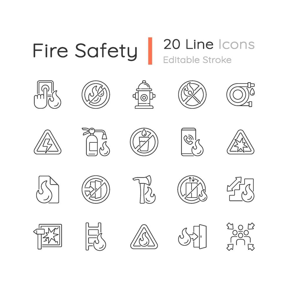 jeu d & # 39; icônes linéaires de sécurité incendie vecteur