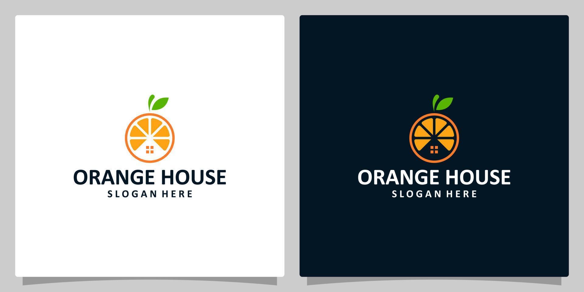 Orange fruit logo modèle conception avec maison logo vecteur conception, Créatif symbole, icône.