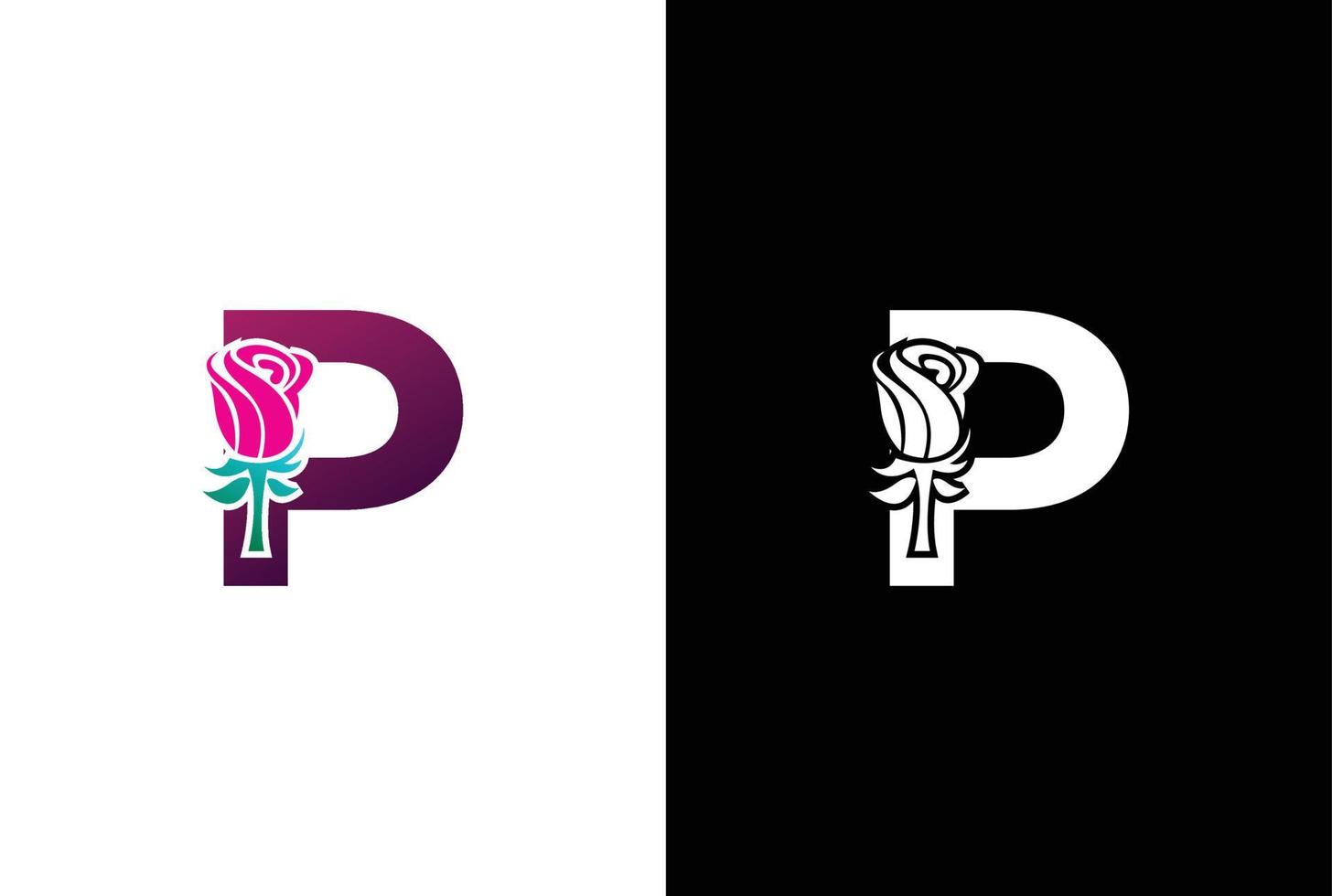 illustration beauté Rose avec lettre p signe logo vecteur conception modèle. lettre p avec Rose pour beauté et mode.