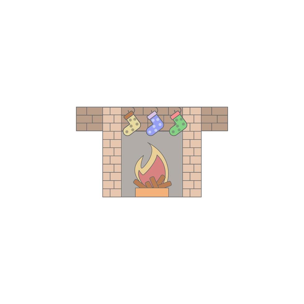 Noël bas sur cheminée coloré vecteur icône