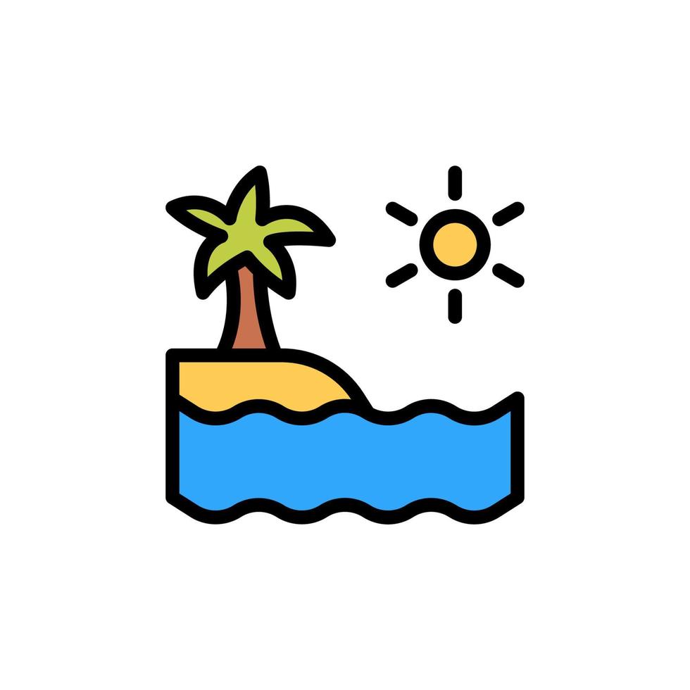 île, soleil, palmier, océan vecteur icône