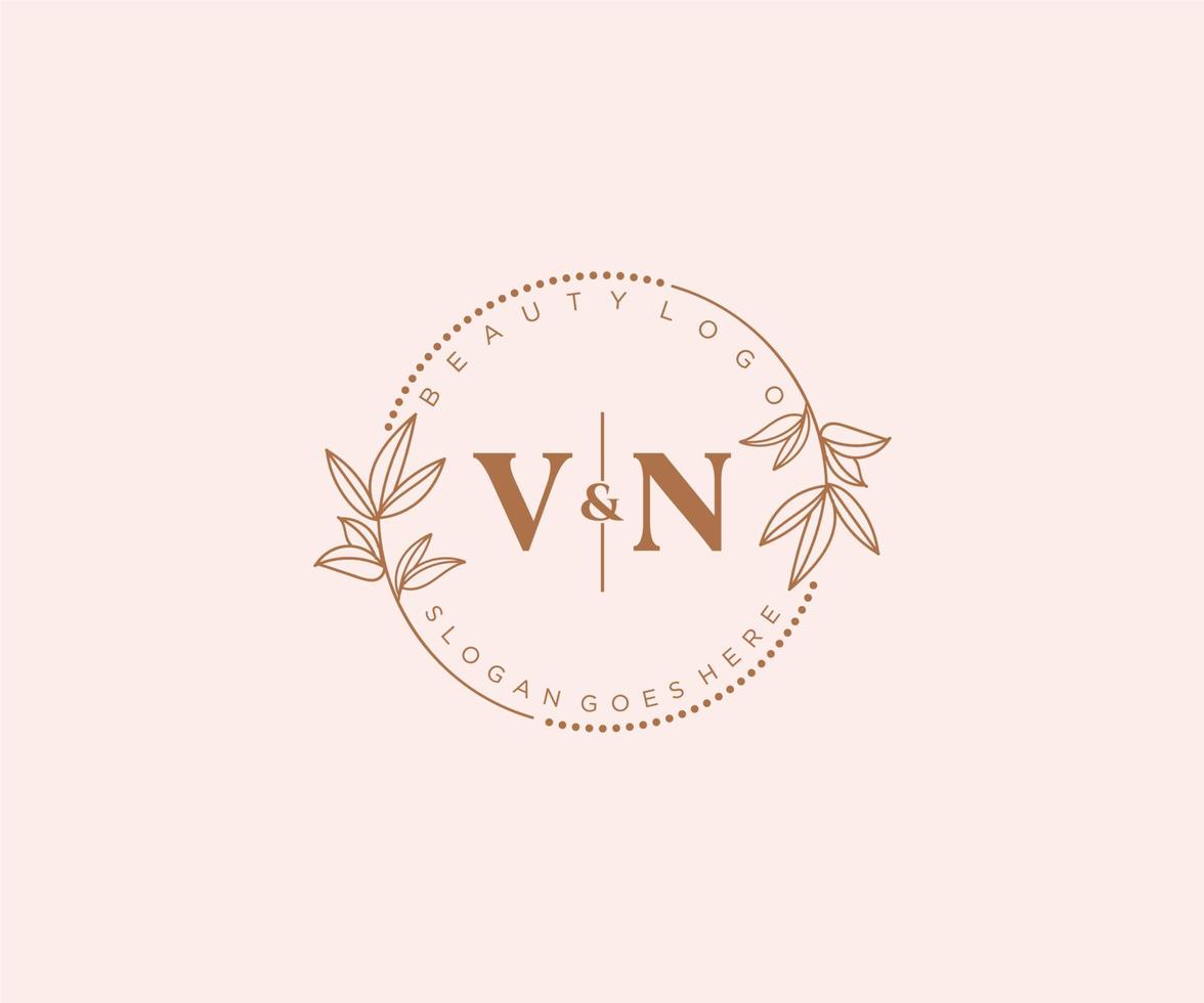 initiale vn des lettres magnifique floral féminin modifiable premade monoline logo adapté pour spa salon peau cheveux beauté boutique et cosmétique entreprise. vecteur